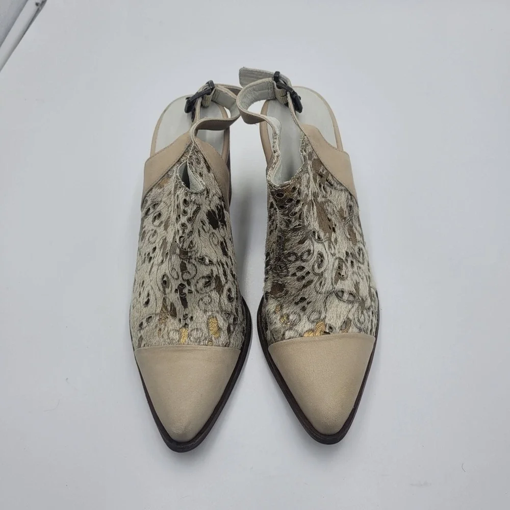 Chocolat Blu Anita Women Laser Cut Calf Hair Slingback Block‎ Heel Mules Size 37